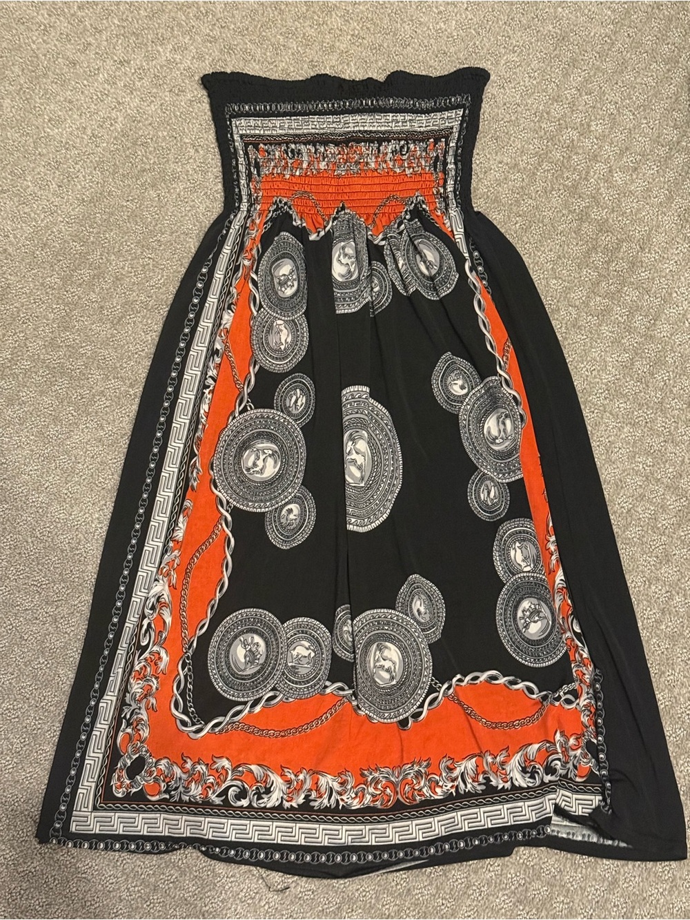 Black and Orange Strapless Boho Beach Cover-up Dress